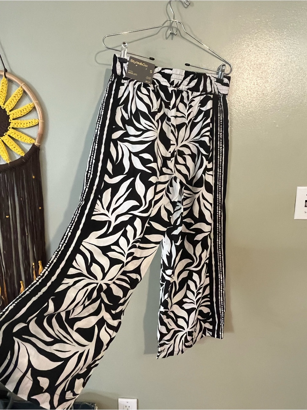 Style & Co. Black & White Printed Wide-Leg Pants Linen Blend Resort S NWT